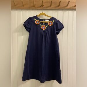 Hanna Andersson Colorful Crochet Floral Short Sleeve Soft Cotton Navy Dress 6 7